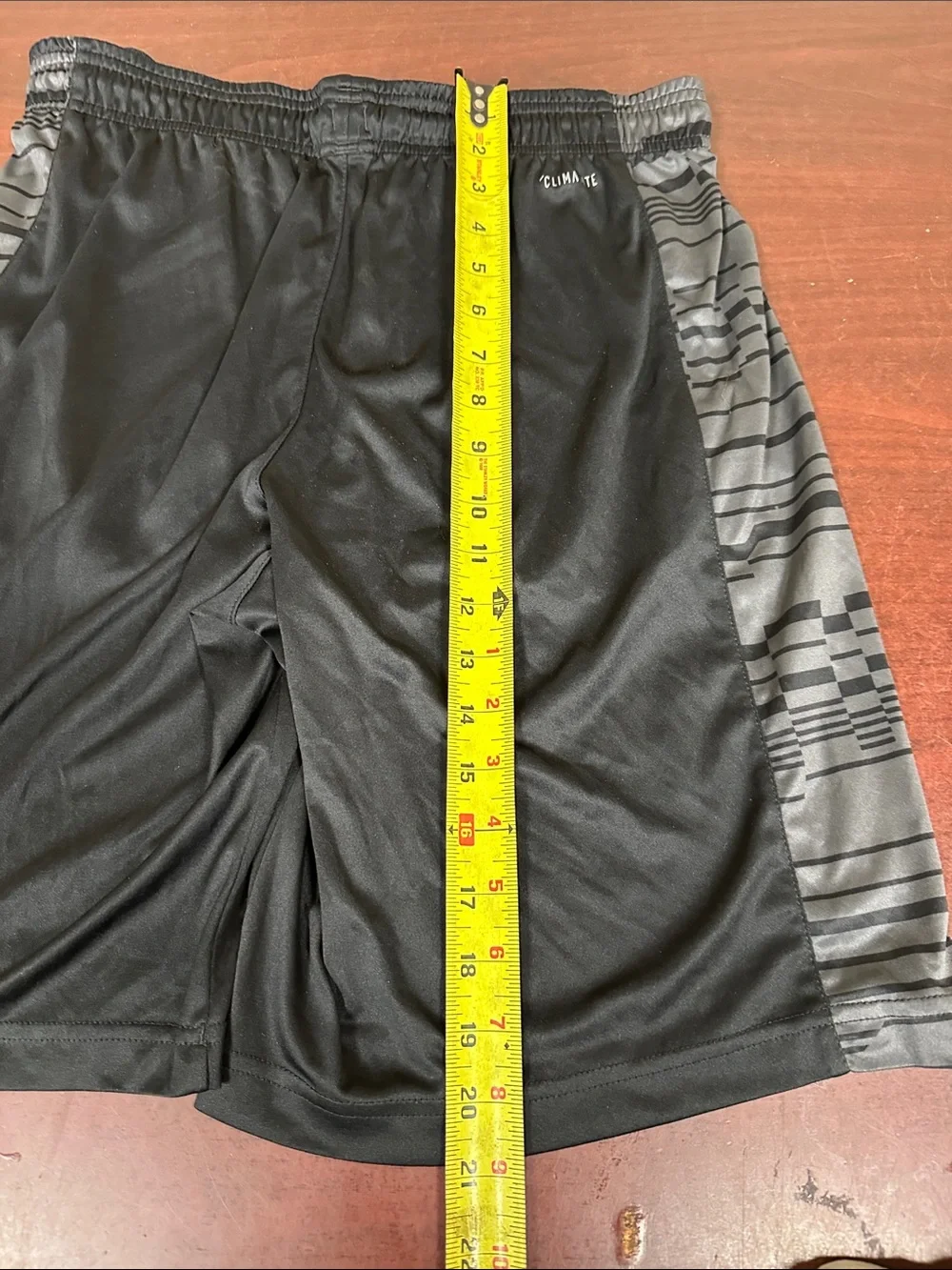 #218, Size M, adidas Men’s Black Athletic Shorts with Gray Patterned Side Panels